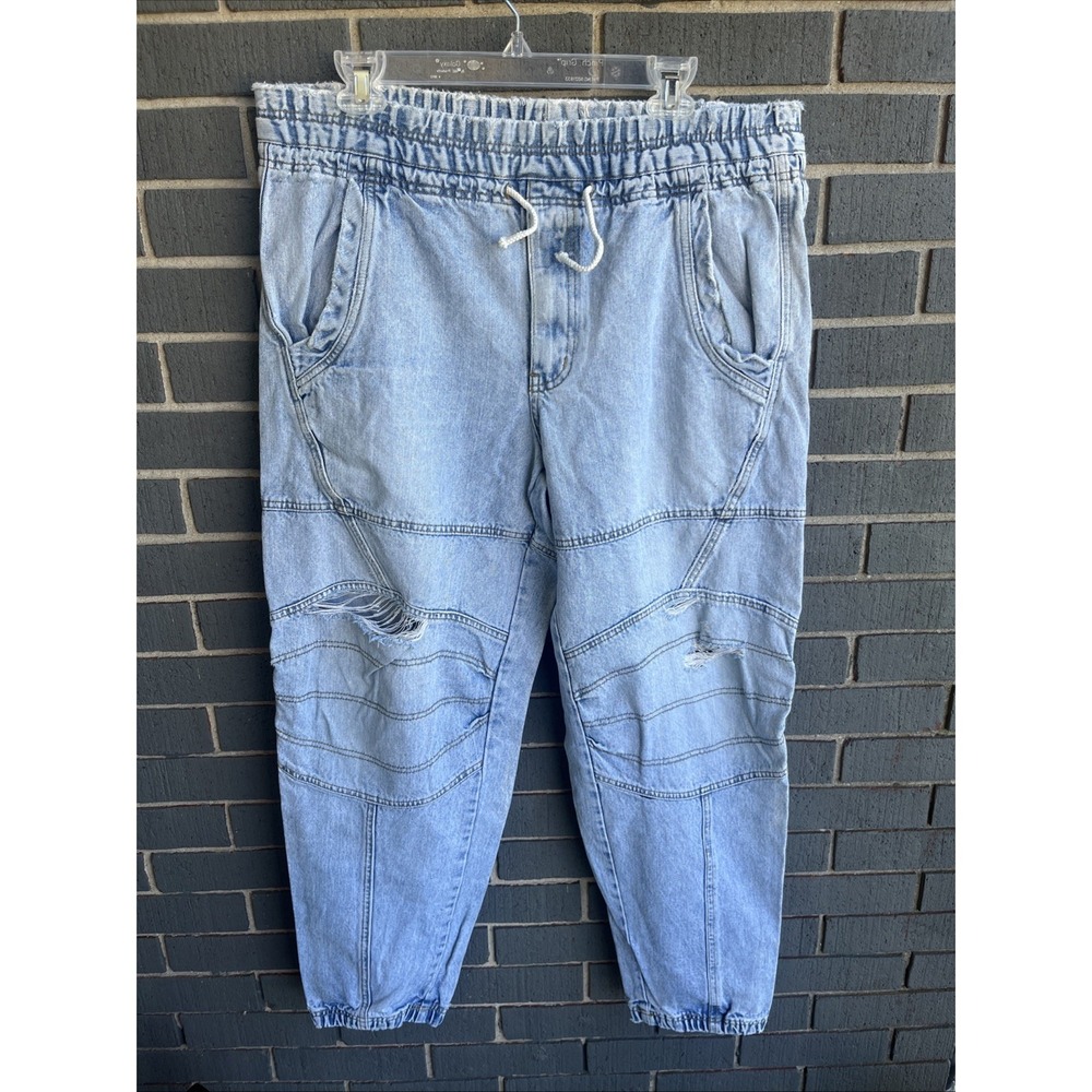 Bugle Boy 80s Vintage Light Wash Denim Elastic Waist Jogger Pants 38" Waist 30l